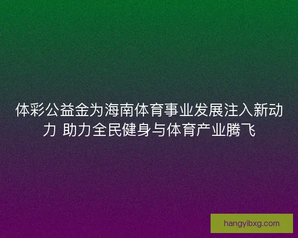 体彩公益金为海南体育事业发展注入新动力 助力全民健身与体育产业腾飞